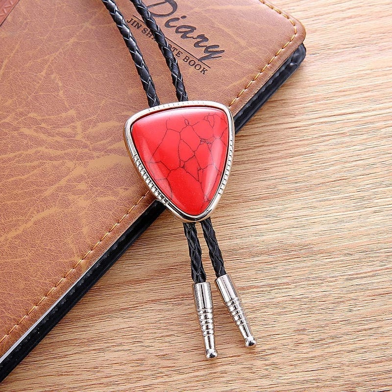 KDG Triangle Nature Agate Shape Bolo Tie Western Cowboy Celtic Black Stone Necktie For Men - Image 3