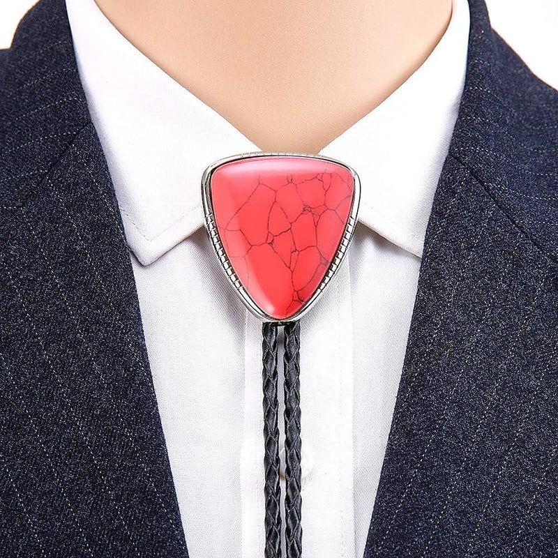 KDG Triangle Nature Agate Shape Bolo Tie Western Cowboy Celtic Black Stone Necktie For Men - Image 2