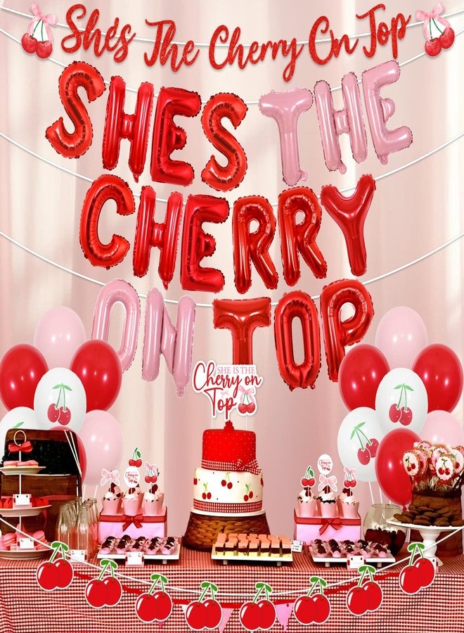 Blisstock She's the Cherry on Top Decoration Balloon Banner Cherry on Top Party Decor Banner Garland Cupcake Toppers for Girls Birthday Baby Shower Bridal Shower Decor Supplies - Image 2