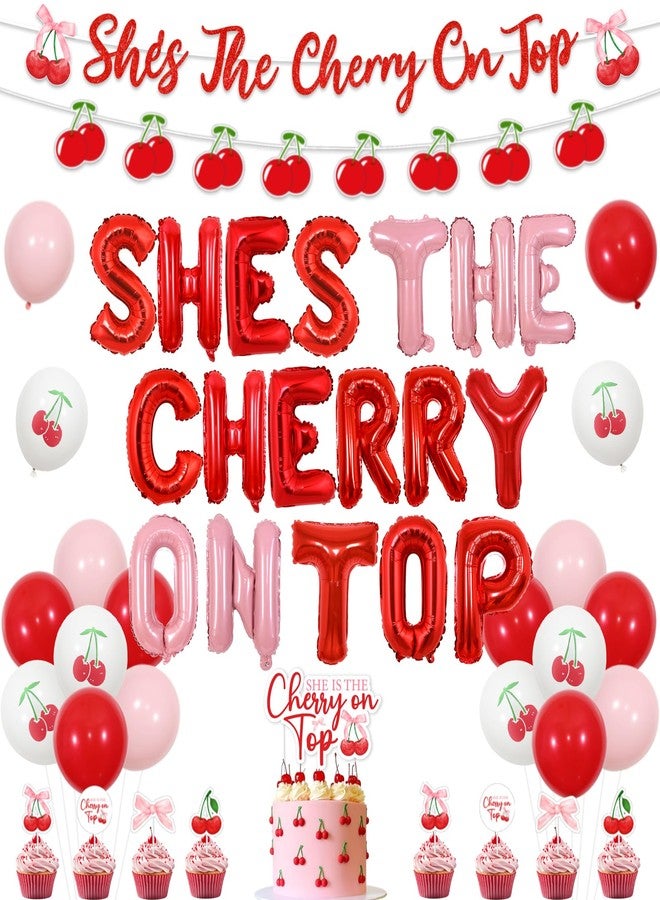 Blisstock She's the Cherry on Top Decoration Balloon Banner Cherry on Top Party Decor Banner Garland Cupcake Toppers for Girls Birthday Baby Shower Bridal Shower Decor Supplies - Image 1