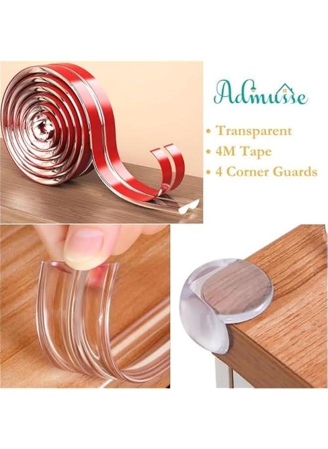 Safety Edge Corner Protector Set, Clear Baby Proofing Guards, Tables, Furniture, Soft Silicone Bumper Strip with Round Child Edge Protector for Cabinets (4M)