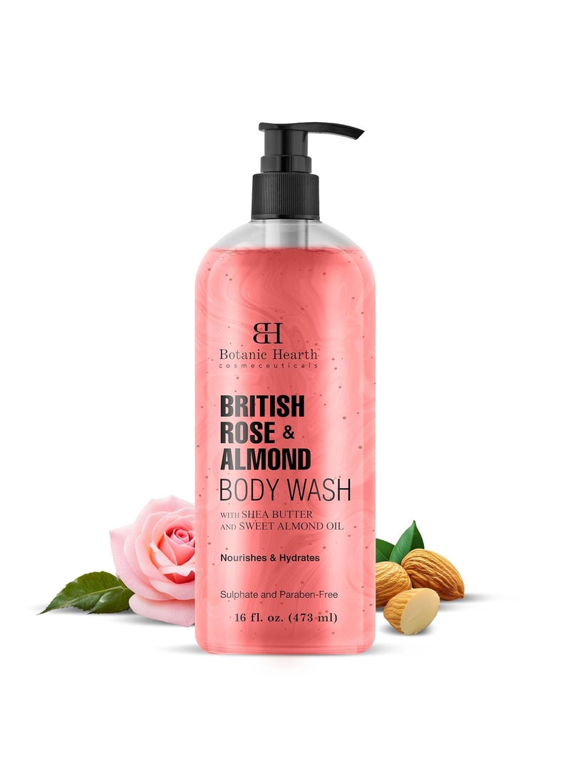 Botanic Hearth Botanic Hearth British Rose  Almond Body Wash with Shea Butter  Moisturizing Body Wash Shower Gel for Softer Smoother Skin  Sulfate  Paraben Free  16 fl oz 
