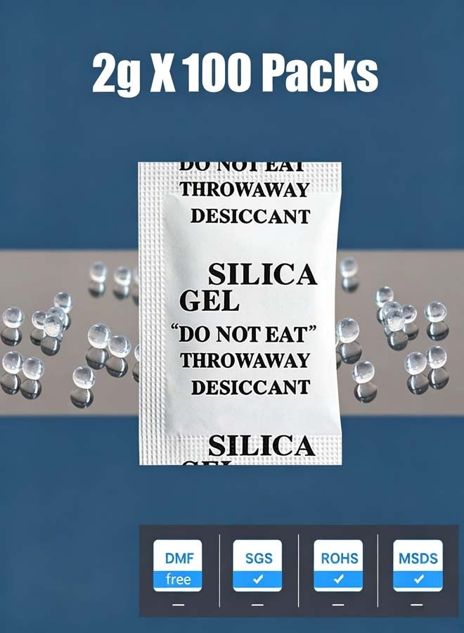 INSIJAM 100 Packs 2 Gram Desiccant Packets Food Safe Silica Gel Desiccant Packets Premium Moisture Absorbers for Food Storage Desiccant Beads Packet for Moisture Storage Control - Image 2