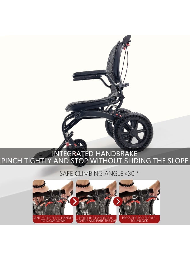 كرسي متحرك يدوي للسفر قابل للطي بشكل خفيف للغاية للأشخاص ذوي الإعاقة وكبار السن مع مقبض تلسكوبي يمكن حمله على متن الطائرة - Image 4