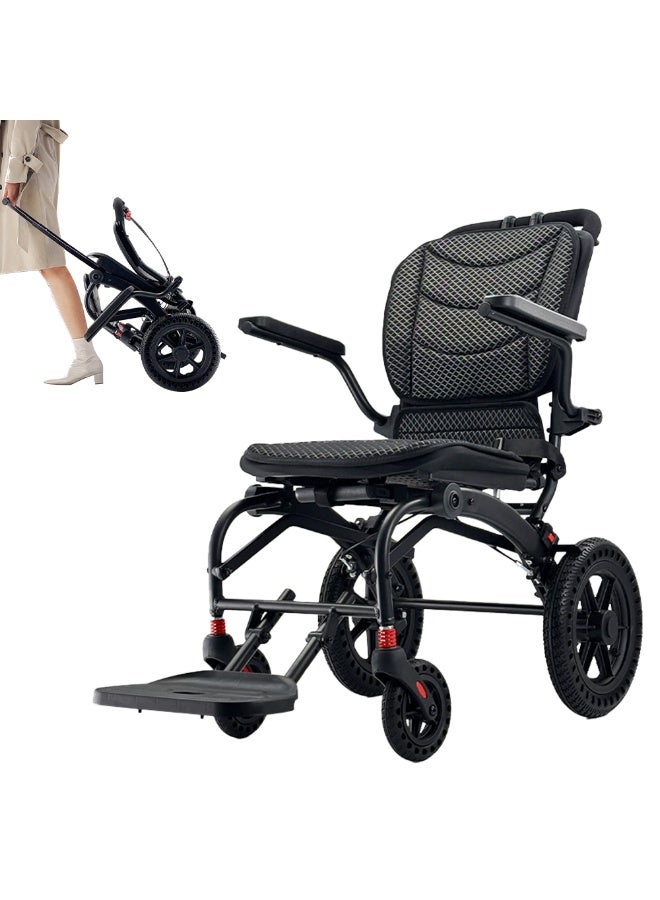 كرسي متحرك يدوي للسفر قابل للطي بشكل خفيف للغاية للأشخاص ذوي الإعاقة وكبار السن مع مقبض تلسكوبي يمكن حمله على متن الطائرة - Image 1