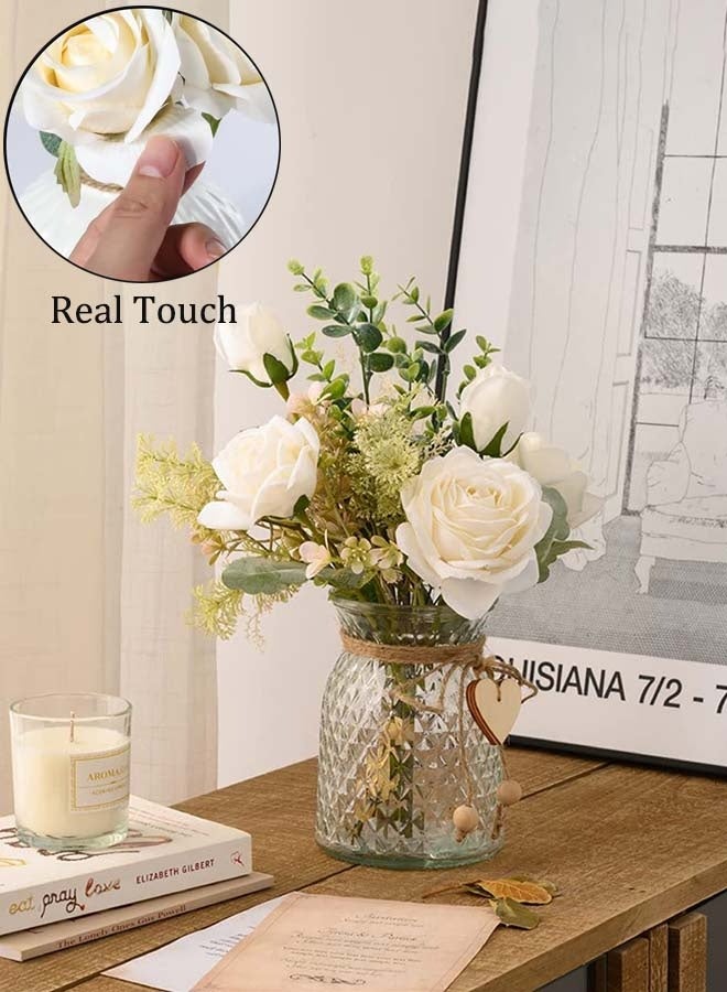 YIM-VIBEHAUS Fake Flowers, Silk Roses Artificial Flowers, White Faux Flower Arrangement Suitable for Home Office Decoration, Dining Table Centerpiece (No Vase) - Image 3