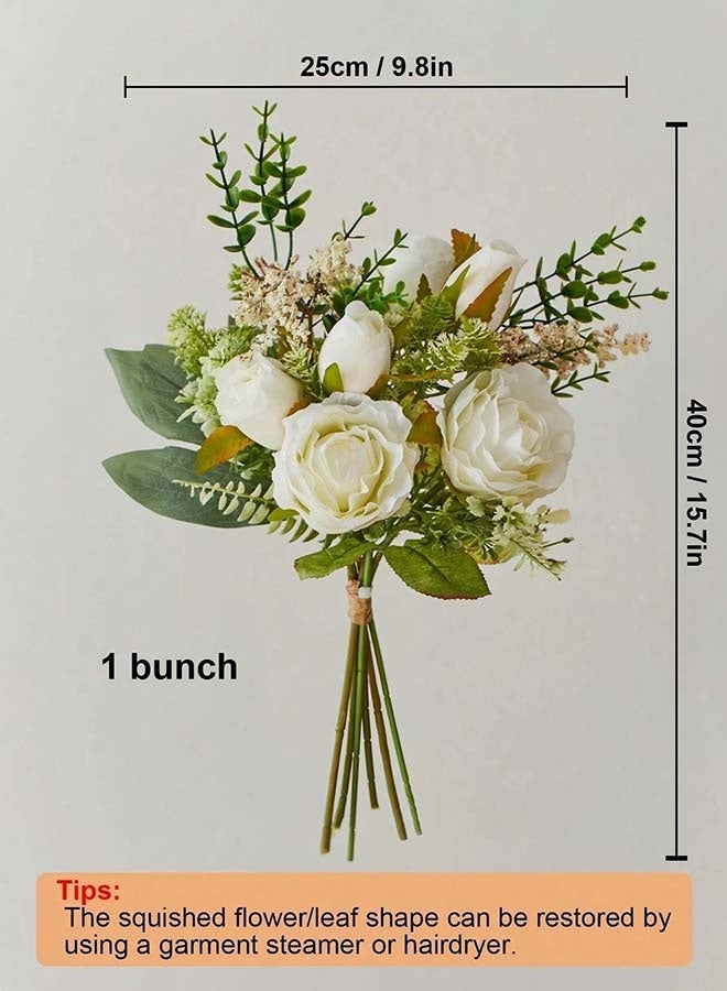 YIM-VIBEHAUS Fake Flowers, Silk Roses Artificial Flowers, White Faux Flower Arrangement Suitable for Home Office Decoration, Dining Table Centerpiece (No Vase) - Image 4
