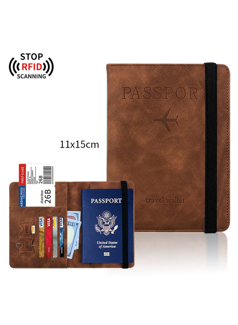 Brown Passport Holder Wallet Case, Passport Holder With Rfid Blocking, Pu Leather Travel Document Holder For Men And Women Travel Accessories - Image 1
