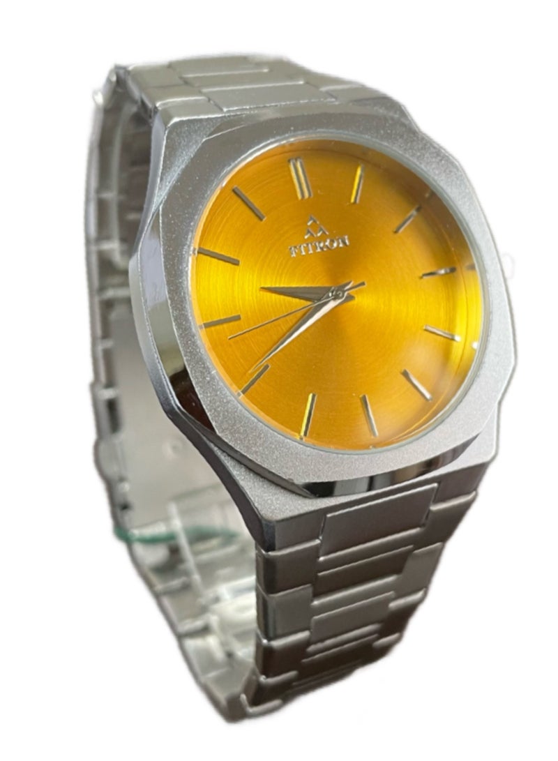Fitron Men's Silver Wrist Watch with Yellow Dial - Image 2
