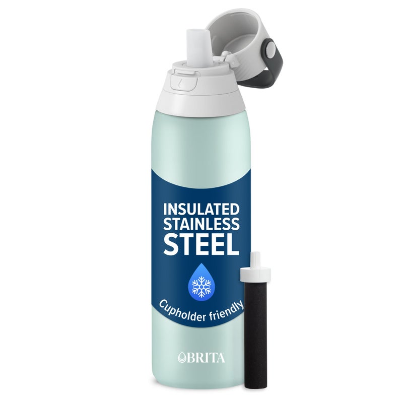 Brita Stainless Steel Premium Filtering Water Bottle, BPA-Free, Reusable, Insulated, Replaces 300 Plastic Water Bottles, Filter Lasts 2 Months or 40 Gallons, Includes 1 Filter, Glacier - 20 oz - Image 1
