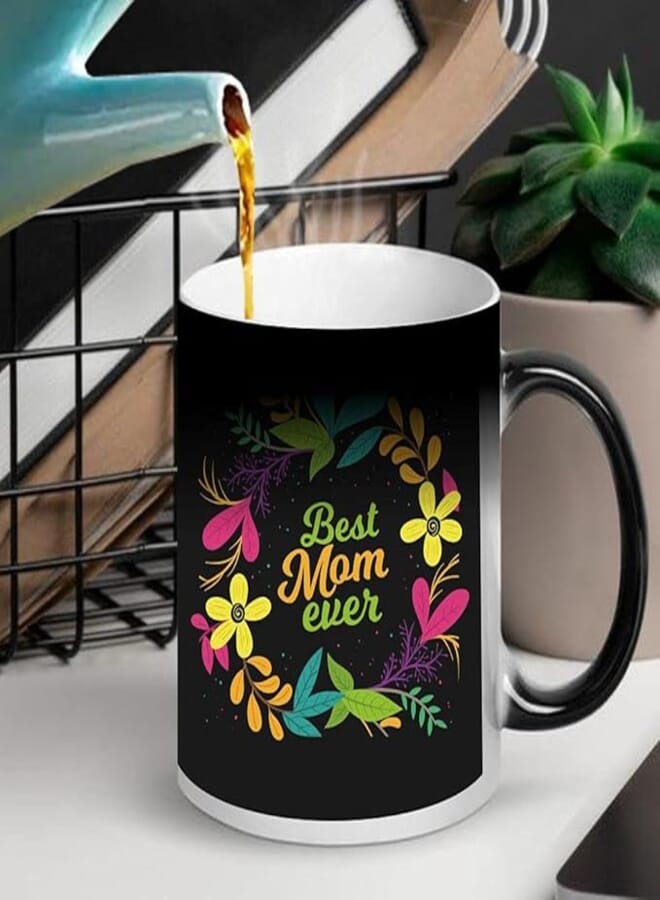 FUNKY STORE Ceramic, Magic Coffee Mug of 11oz As Mothers-Day Special Gifts, Best Mom Ever Floral Printed (Multicolour)