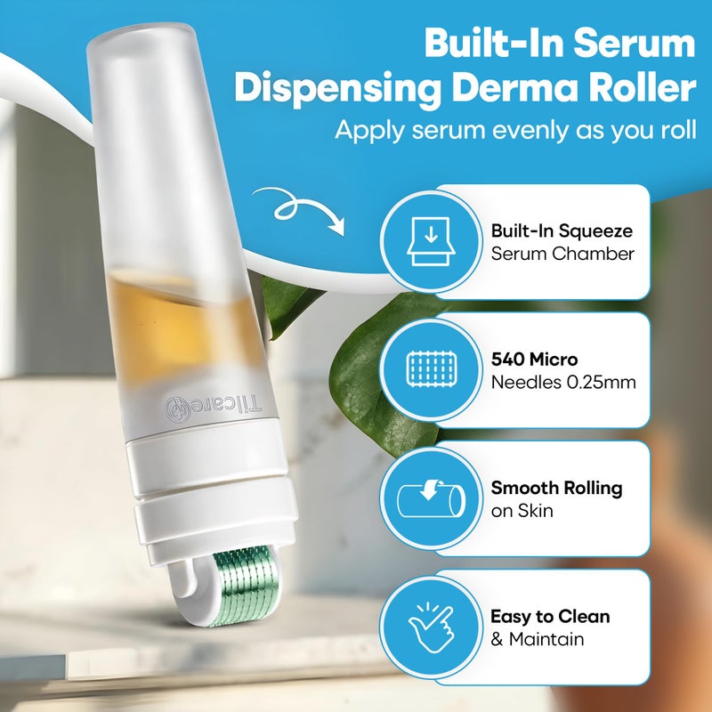 Tilcare Derma Roller for Hair Growth, Face & Beard with Serum Applicator: At Home Microneedling Device, 0.25mm Microneedle Roller for Hair Growth, Micro Needle Kit, Superior to Derma Stamp/Micro Needling Pen - Image 2