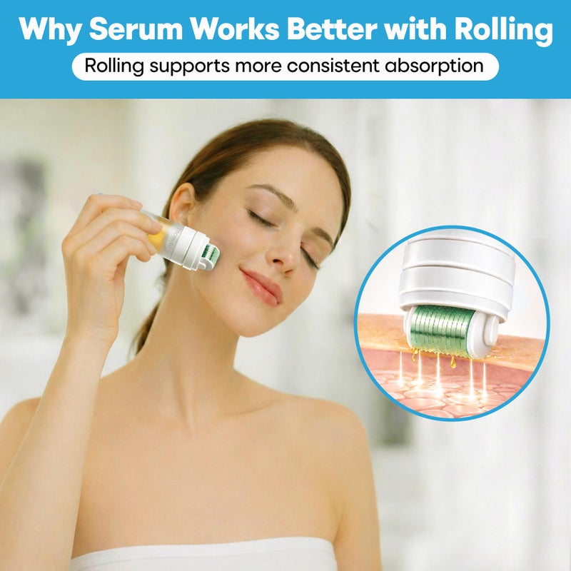 Tilcare Derma Roller for Hair Growth, Face & Beard with Serum Applicator: At Home Microneedling Device, 0.25mm Microneedle Roller for Hair Growth, Micro Needle Kit, Superior to Derma Stamp/Micro Needling Pen - Image 4