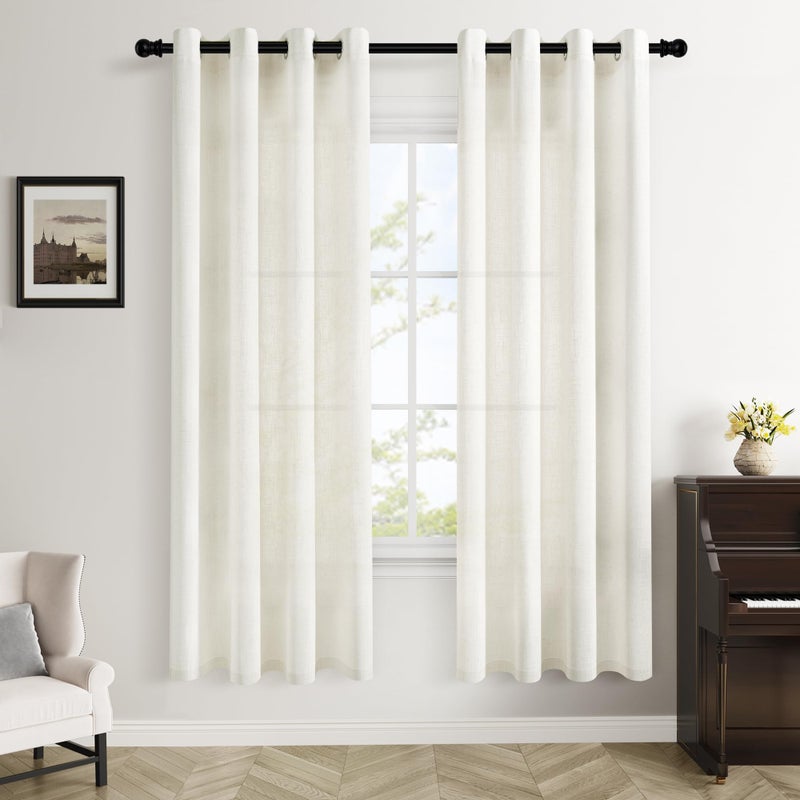 Aersas Cream 72 Inch Long Linen Curtains 2 Panels Set for Living Room Dining Grommet Linen Drapes Light Filter Boho Farmhouse Neutral Semi Sheer Curtain 72 Inches Length for Closet Cabin Bedroom Ivory - Image 1