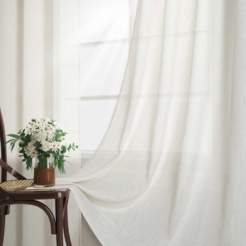 Aersas Cream 72 Inch Long Linen Curtains 2 Panels Set for Living Room Dining Grommet Linen Drapes Light Filter Boho Farmhouse Neutral Semi Sheer Curtain 72 Inches Length for Closet Cabin Bedroom Ivory - Image 2