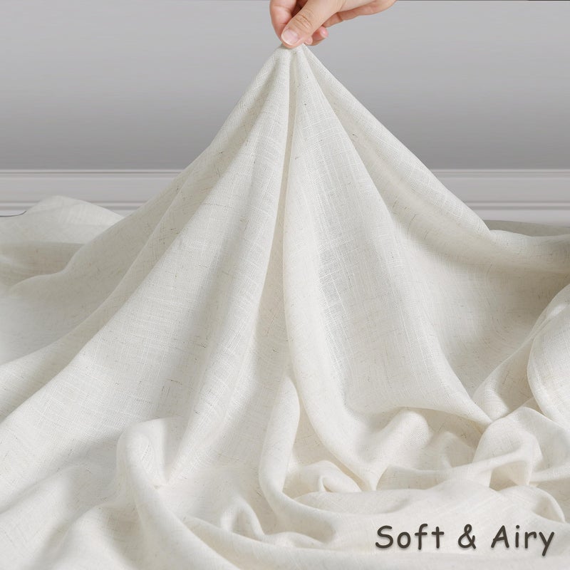 Aersas Cream 72 Inch Long Linen Curtains 2 Panels Set for Living Room Dining Grommet Linen Drapes Light Filter Boho Farmhouse Neutral Semi Sheer Curtain 72 Inches Length for Closet Cabin Bedroom Ivory - Image 5