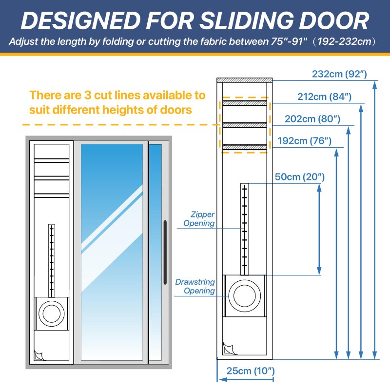Loviga Universal Sliding Door Seal Kit for Portable Air Conditioner and Dryer, 100% Sealing Dual Hose Support AC Door Vent Kit, 10x75~91 Inch Length Adjustable for Mobile A/C - Image 4