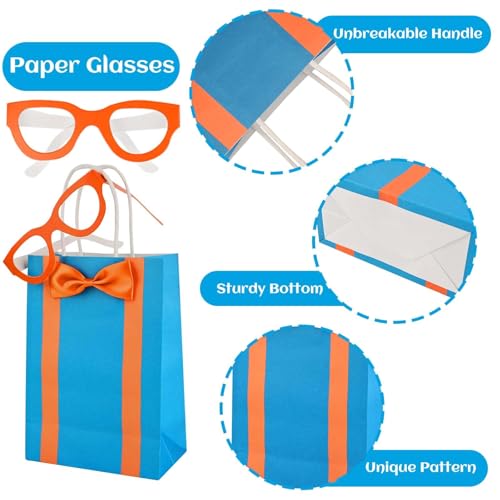Bolsome 20Pcs Orange Blue Party Favor Bags with 20Pcs Paper Glasses and Bow Tie Blue Orange DIY Paper Gift Bags with Handles for Kids for Construction Birthday Party Baby Shower Supplies - Image 3