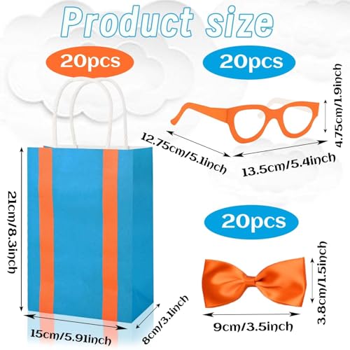Bolsome 20Pcs Orange Blue Party Favor Bags with 20Pcs Paper Glasses and Bow Tie Blue Orange DIY Paper Gift Bags with Handles for Kids for Construction Birthday Party Baby Shower Supplies - Image 2