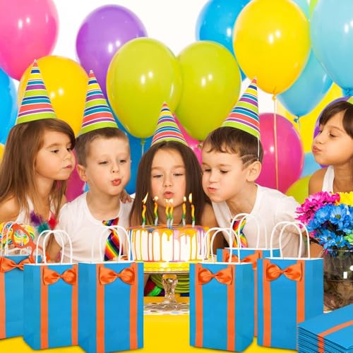 Bolsome 20Pcs Orange Blue Party Favor Bags with 20Pcs Paper Glasses and Bow Tie Blue Orange DIY Paper Gift Bags with Handles for Kids for Construction Birthday Party Baby Shower Supplies - Image 5