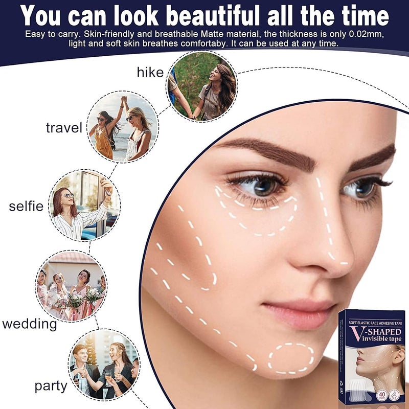 Sipzy SIPZY Patch VShaped Mask Invisible Tape Soft Elastic Face Adhesive Tape for Instant Face Lift Wrinkle Reduction  Firming Transparent Makeup Tape for Eyes Neck  Jawline LongLasting Elasticity - Image 4