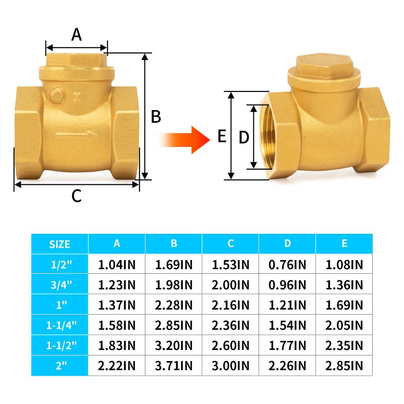 Generic ChillWaves Brass Swing Check Valve DN15 1/2" Female Thread, One-Way Horizontal Non-return Check Valve，Prevent Water Back-flow(2-PACK)  - Image 2