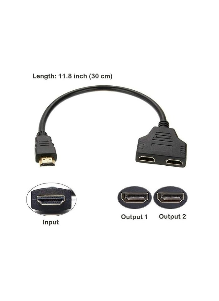 HDMI Cable Splitter 1 in 2 Out, HDMI Splitter Adapter Cable HDMI Male to Dual HDMI Female 1 to 2 Way, Support Two TVs at The Same Time, Signal One in, Two Out