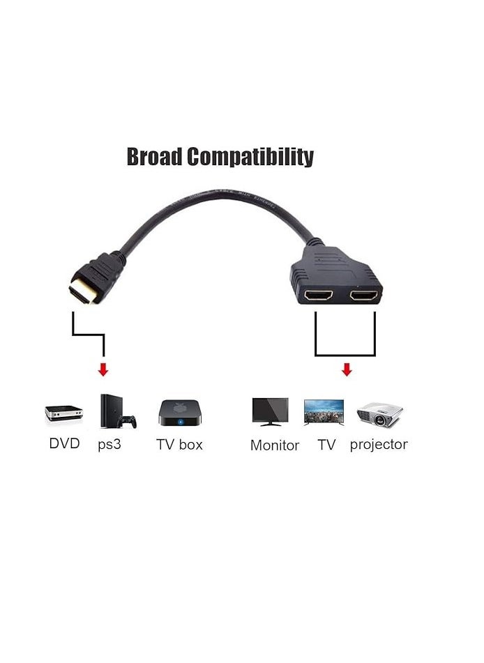 HDMI Cable Splitter 1 in 2 Out, HDMI Splitter Adapter Cable HDMI Male to Dual HDMI Female 1 to 2 Way, Support Two TVs at The Same Time, Signal One in, Two Out