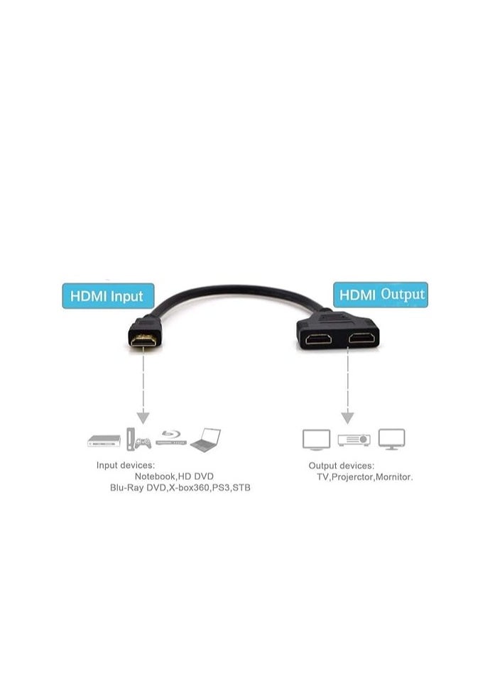 HDMI Cable Splitter 1 in 2 Out, HDMI Splitter Adapter Cable HDMI Male to Dual HDMI Female 1 to 2 Way, Support Two TVs at The Same Time, Signal One in, Two Out