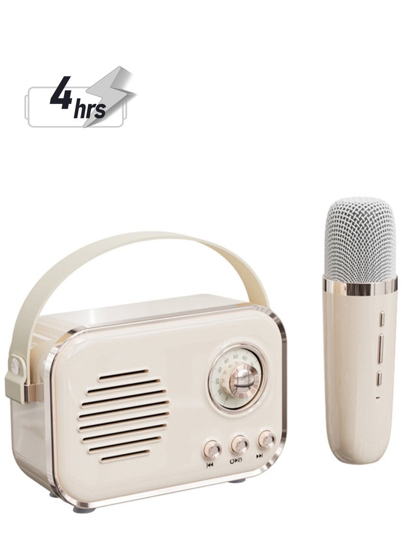 Bluetooth Speaker with Microphone, Karaoke Machine for Adults, Portable Karaoke Machine, Mini Karaoke Machine for Home Party, Birthday Gift (Beige)