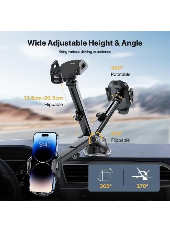 Car Phone Holder, Long Arm Mobile Phone Holder for Car Dashboard Windshield Air Vent, Heat-Resistant Strong Suction Cup, Compatible with All Smartphones - Image 4