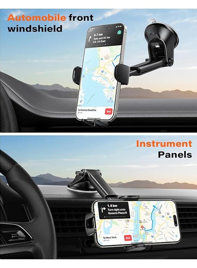 Car Phone Holder, Long Arm Mobile Phone Holder for Car Dashboard Windshield Air Vent, Heat-Resistant Strong Suction Cup, Compatible with All Smartphones - Image 5