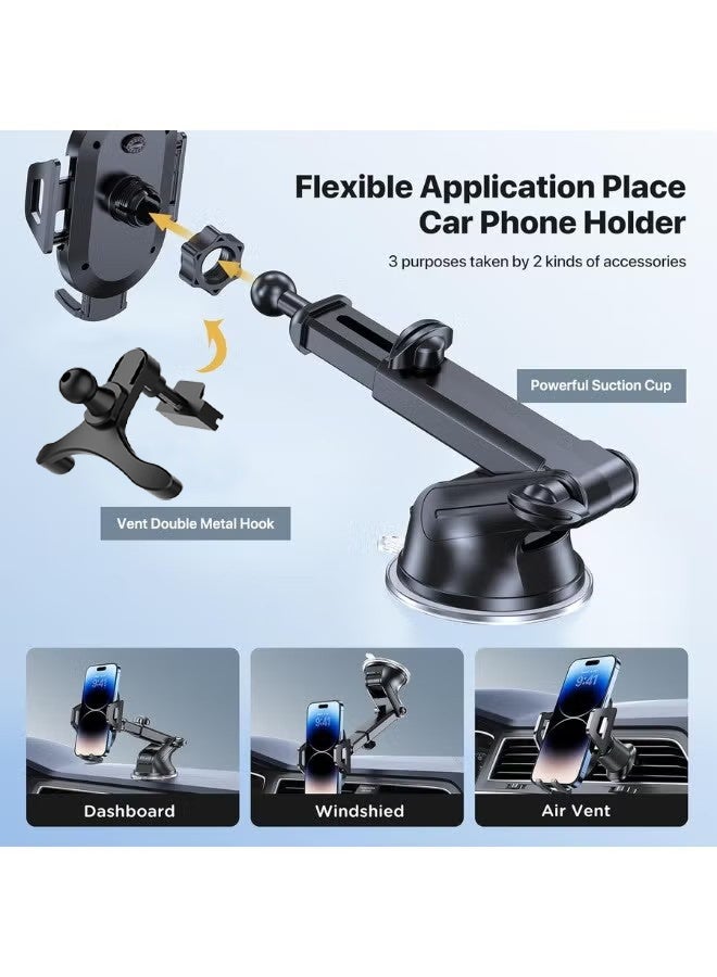 Car Phone Holder, Long Arm Mobile Phone Holder for Car Dashboard Windshield Air Vent, Heat-Resistant Strong Suction Cup, Compatible with All Smartphones - Image 2