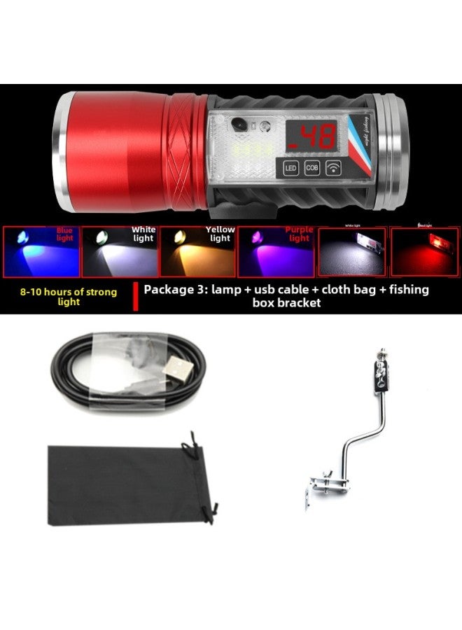 Smart Six Light Source Night Fishing Lamp USB Mobile Phone Rechargeable Battery Removable T6 Blue Light Strong Light Fishing Lamp-Color:Package 3: Light + Line + Cloth Bag + Fishing Box Bracket - Image 1