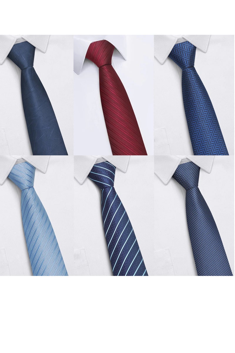 6pcs Classic Gentlemen High-grade Business Style Formal Occasion Necktie Sets Stripe Dark Blue Soft Touch Handmade Tie Birthday Gift For Dad Husband