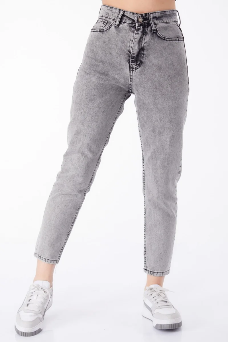 Tofisa Plain Mid Women's Gray Jeans High Waist Mom Jeans - 25177