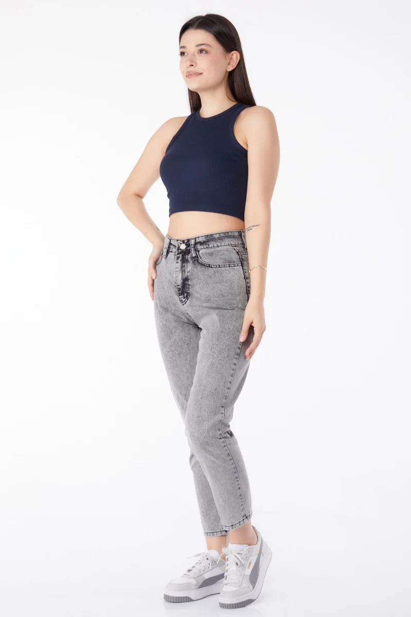 Tofisa Plain Mid Women's Gray Jeans High Waist Mom Jeans - 25177