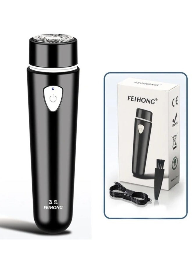 FeiHong Mini Portable Electric Shaver for Men Waterproof, Cordless Pocket Razor for Men USB Rechargeable, Wet and Dry Rotary Shaver-Black  - Image 1