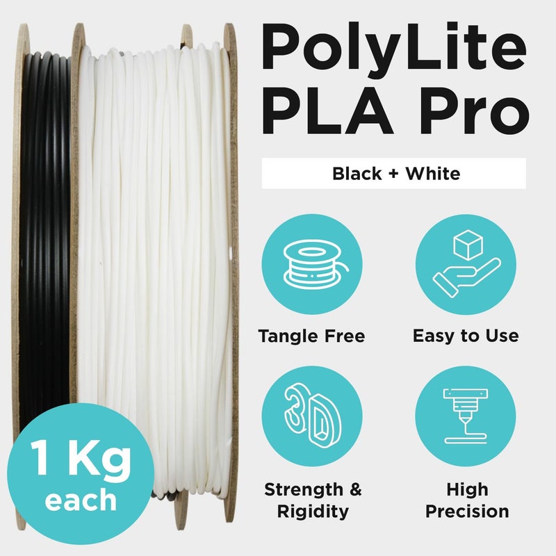 polymaker PLA PRO Filament 1.75mm 2kg, Tough & High Rigidity Black*1_ White*1 3D Printing Filament, PolyLite PLA PRO 3D Printer Filament 1.75mm, Print with Most 3D Printers - Image 4