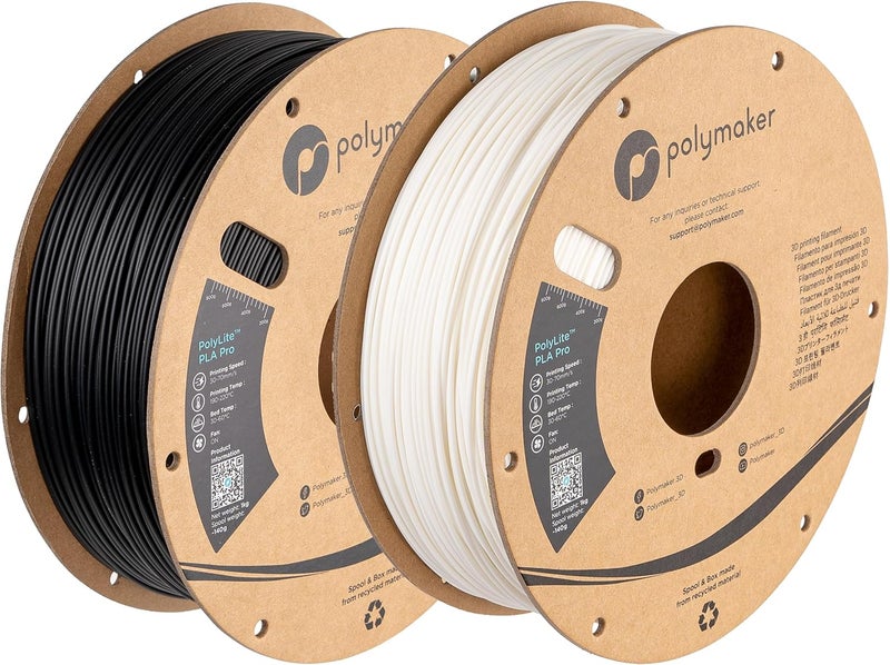 polymaker PLA PRO Filament 1.75mm 2kg, Tough & High Rigidity Black*1_ White*1 3D Printing Filament, PolyLite PLA PRO 3D Printer Filament 1.75mm, Print with Most 3D Printers - Image 1