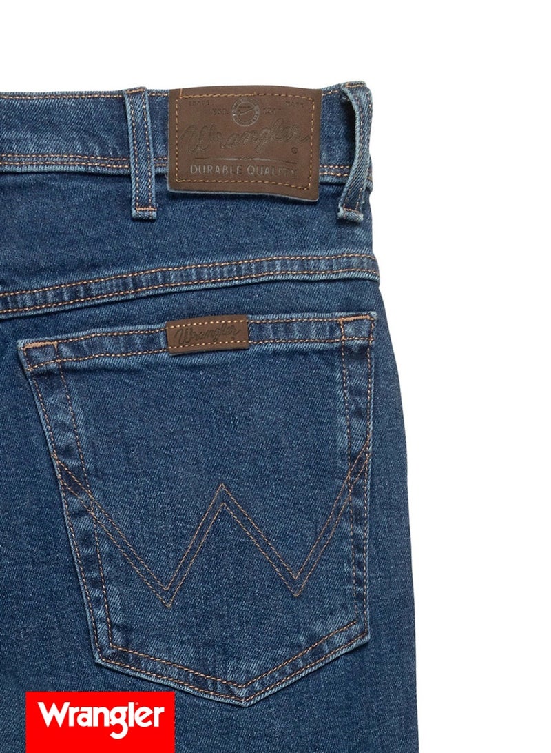 Wrangler Men's Durable Regular Fit DrakStone Blue Denim Jeans - 5 Pockets, Mid-Rise, Straight Leg, 3/1 Righthand Twill Fabric Denim - Image 2