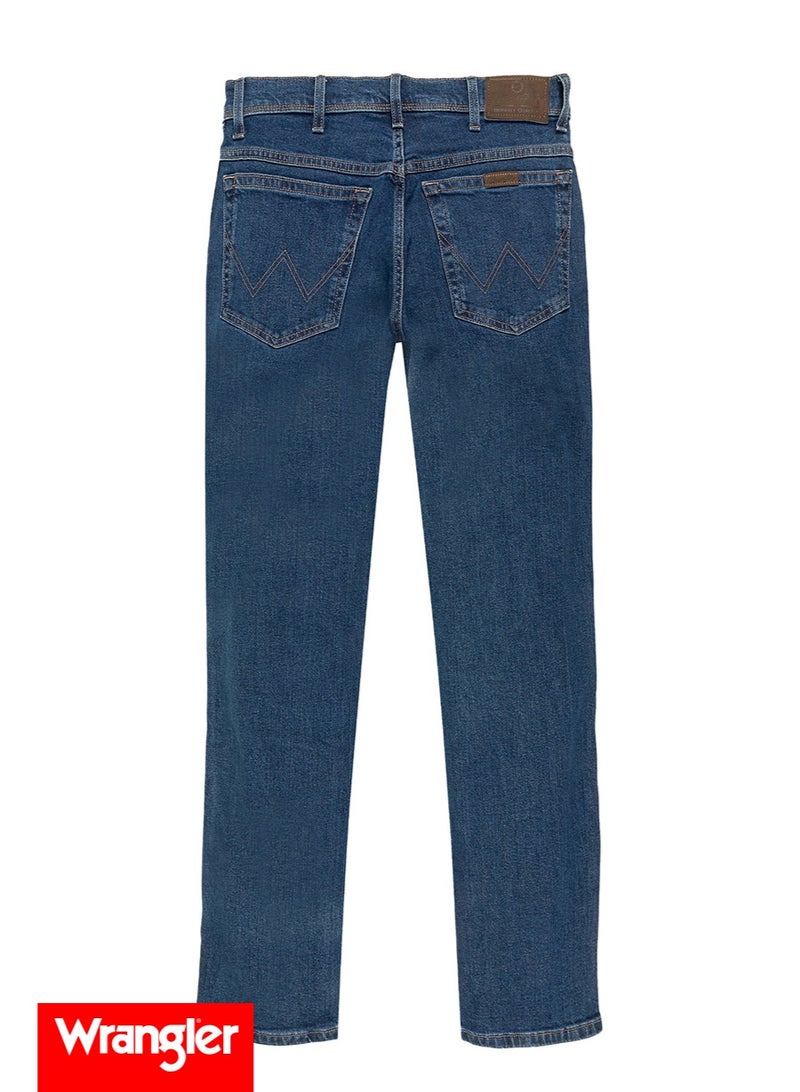 Wrangler Men's Durable Regular Fit DrakStone Blue Denim Jeans - 5 Pockets, Mid-Rise, Straight Leg, 3/1 Righthand Twill Fabric Denim - Image 3