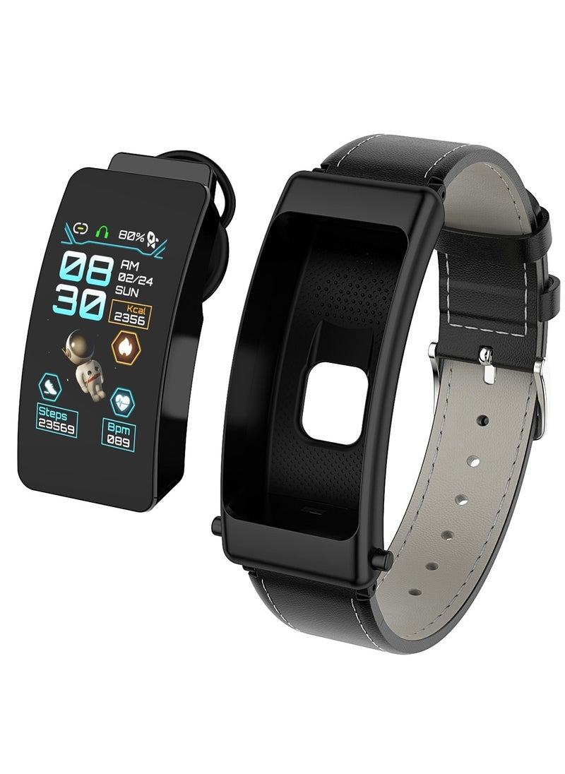 AROAQ - K50 1.08 inch Leather Band Two -in-ONE TWS Earphone Detachable IP67 Waterproof Smart Watch Support Bluetooth Call - Image 1