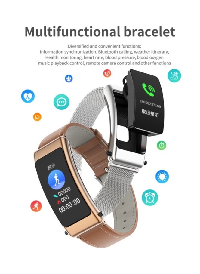 AROAQ - K50 1.08 inch Leather Band Two -in-ONE TWS Earphone Detachable IP67 Waterproof Smart Watch Support Bluetooth Call - Image 1