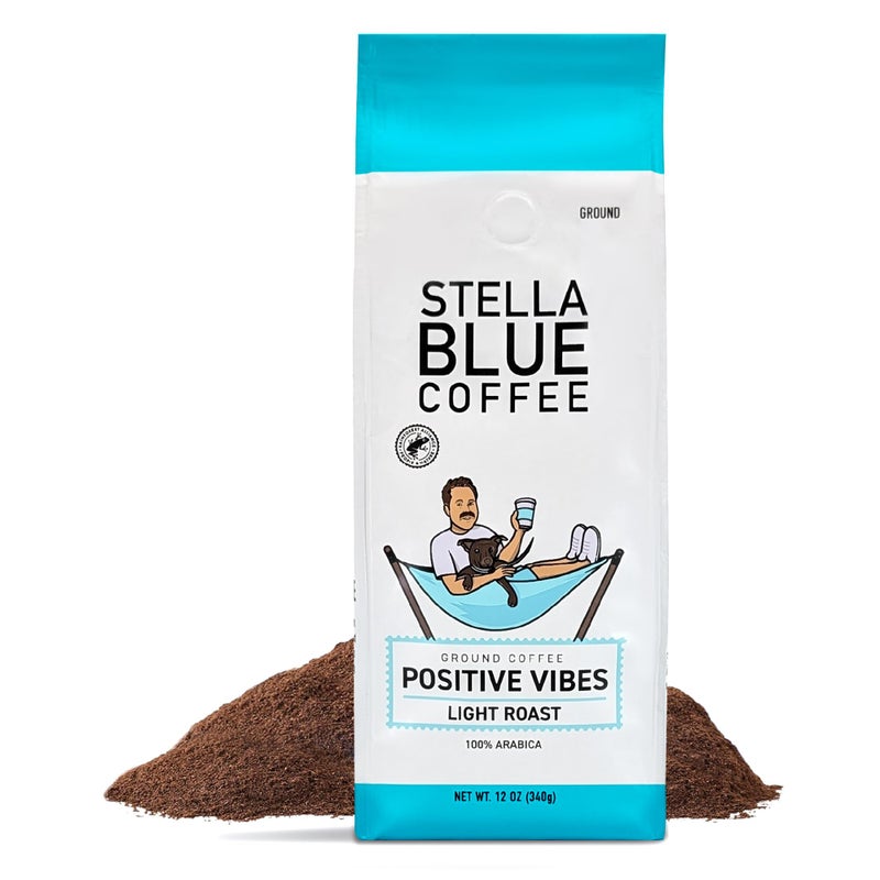 Stella Blue Ground Coffee, Positive Vibes Blend, Light Roast, Vanilla and Fruity Notes, 100% Arabica, Ethically Sourced from Central and South America, 12 oz bag - Image 1