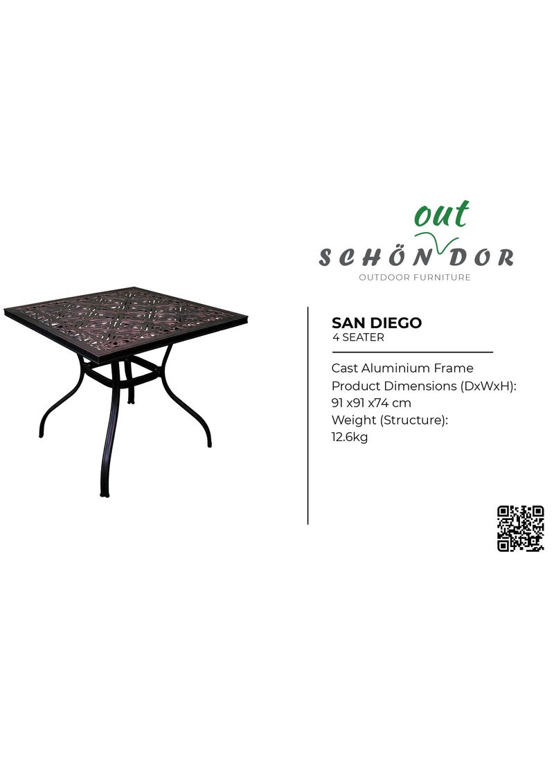 Schondor Furniture San Diego | 4 Seater | Dining Table | Outdoor Furniture | Made in Aluminum Cast  - Image 2
