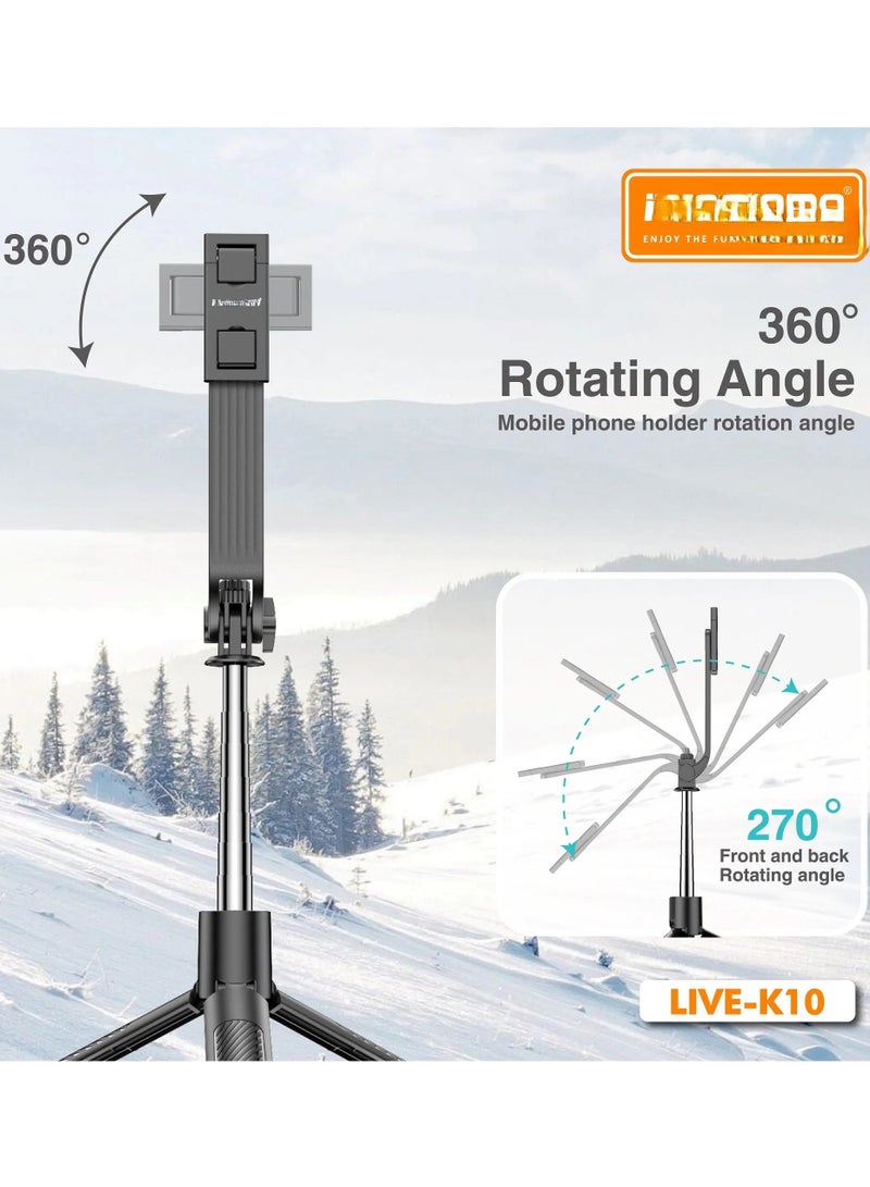 التخطيط حامل ثلاثي القوائم PLOKAMA Live K10 Selfie Stick 200CM Mobile Stick قابل للشحن ومزود بخاصية البلوتوث وحامل كاميرا DSLR وحامل إضاءة حلقية وحامل Vlog Stick وحامل هاتف محمول قابل للطي والدوران 360 درجة وحامل Tiktok - Image 3