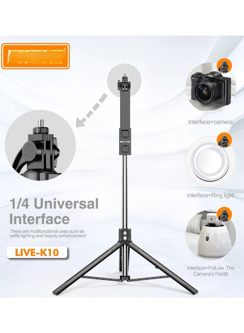 التخطيط حامل ثلاثي القوائم PLOKAMA Live K10 Selfie Stick 200CM Mobile Stick قابل للشحن ومزود بخاصية البلوتوث وحامل كاميرا DSLR وحامل إضاءة حلقية وحامل Vlog Stick وحامل هاتف محمول قابل للطي والدوران 360 درجة وحامل Tiktok - Image 4