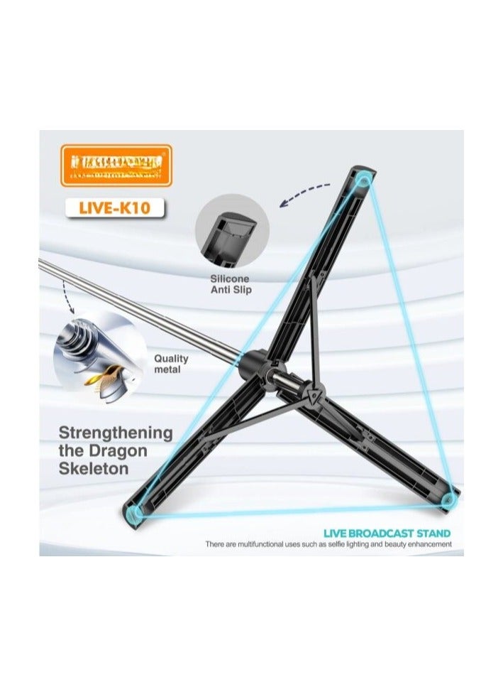 التخطيط حامل ثلاثي القوائم PLOKAMA Live K10 Selfie Stick 200CM Mobile Stick قابل للشحن ومزود بخاصية البلوتوث وحامل كاميرا DSLR وحامل إضاءة حلقية وحامل Vlog Stick وحامل هاتف محمول قابل للطي والدوران 360 درجة وحامل Tiktok - Image 5