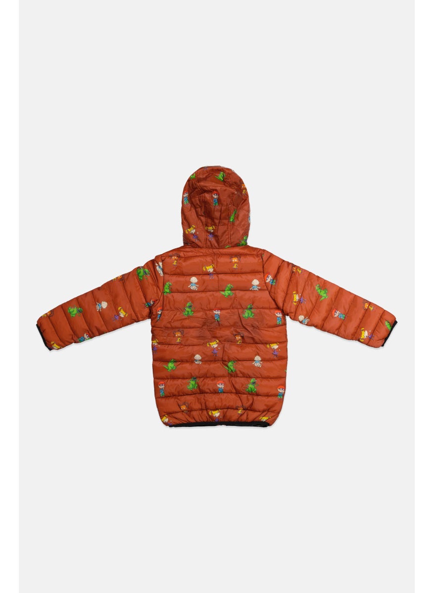 nickelodeon - Kids Boy All Over Print Hooded Puffer Jackets, Rust Brown Combo - Image 1